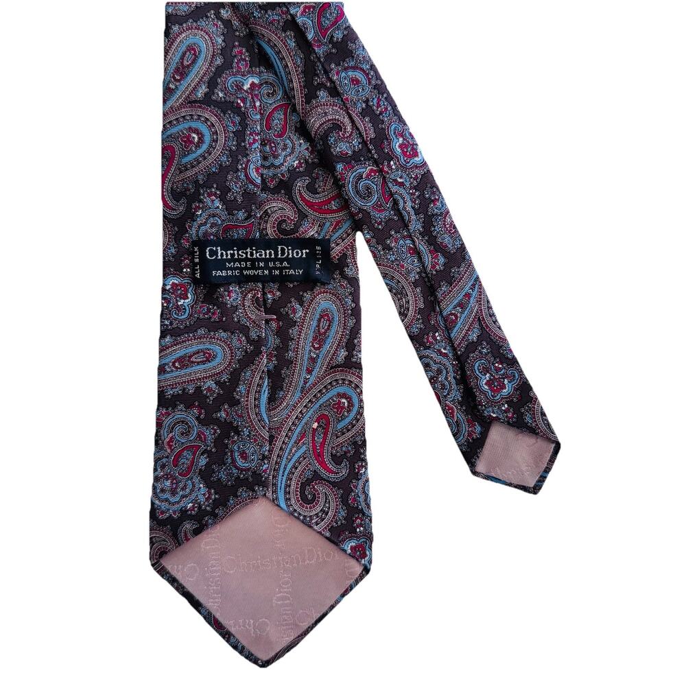 Christian Dior Paisley Print Silk Mens Tie Italy 3.5 x 55 Vintage Preppy